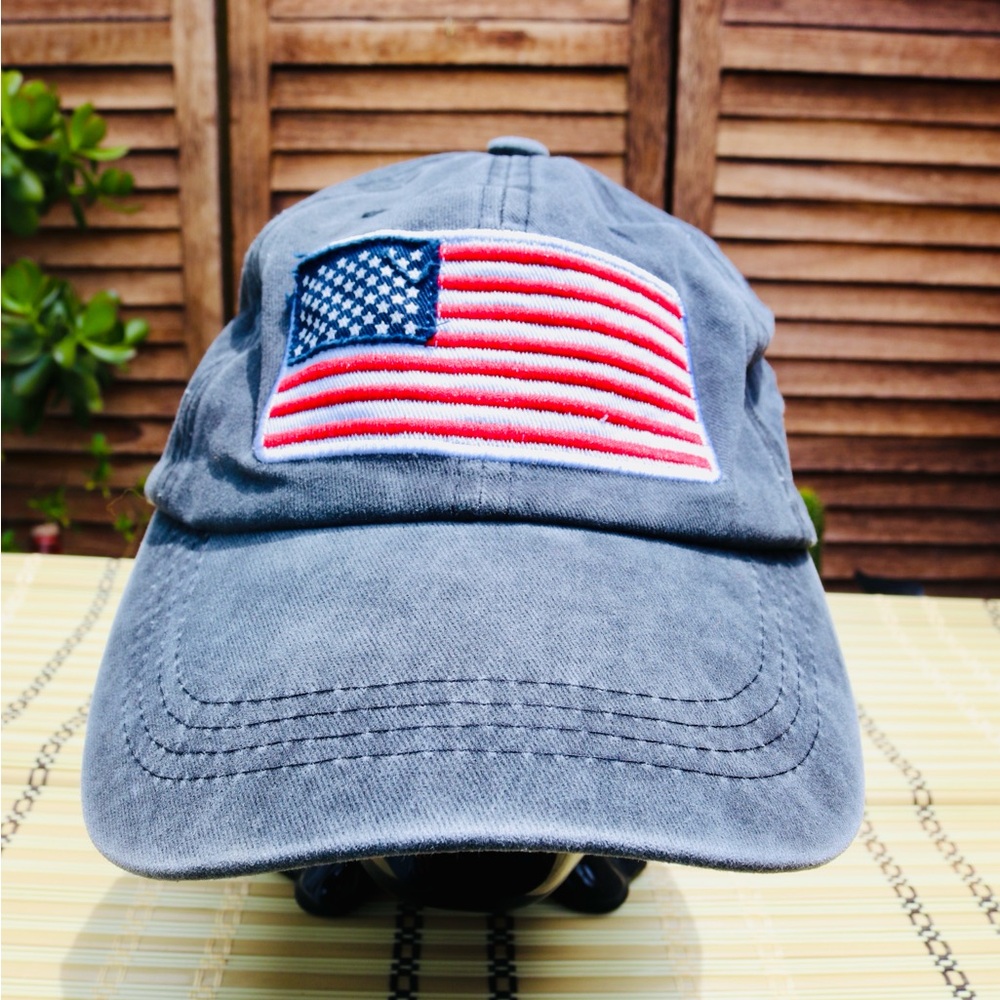 Gray Cap With American Flag Patch - image 1